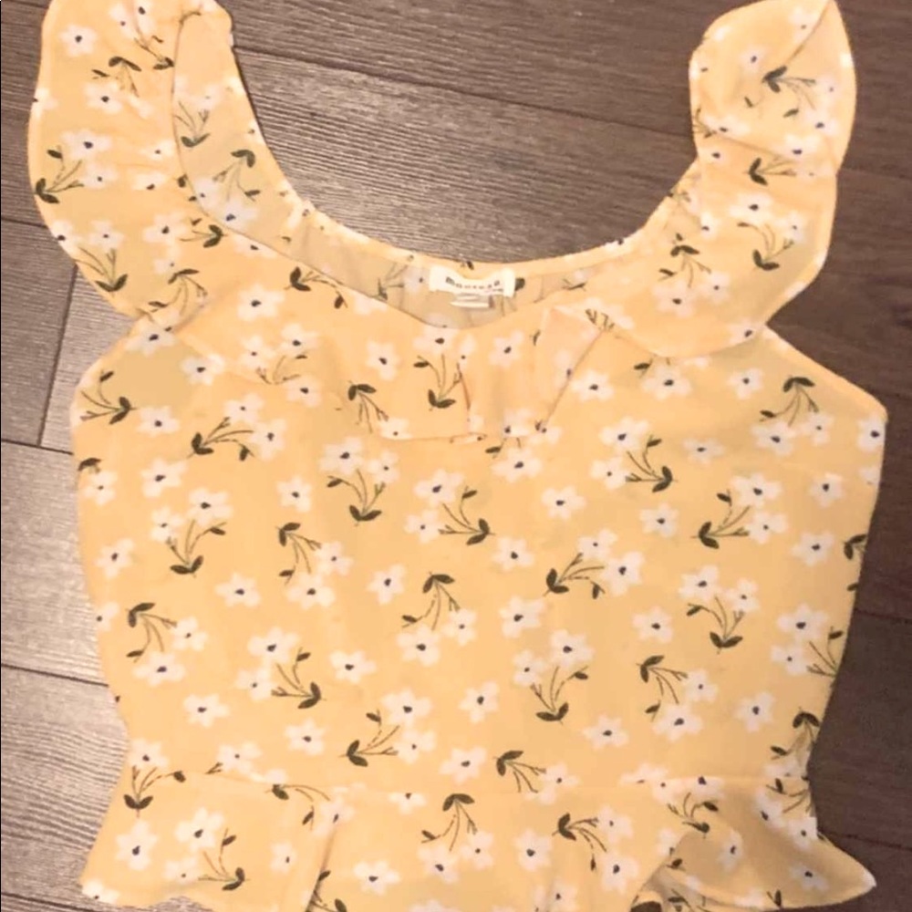 Yellow floral crop tank